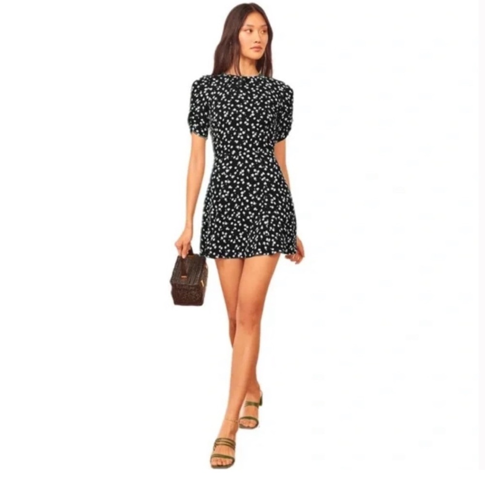 Reformation Mini Floral Black Dress